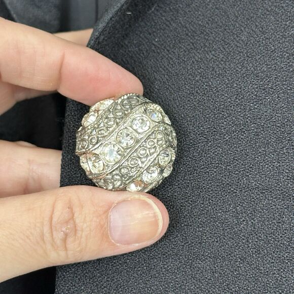 Vtg Tuxedo Blazer Women 6 Small Black Satin Shawl Collar Rhinestone 1 Button 80s - Picture 4 of 12